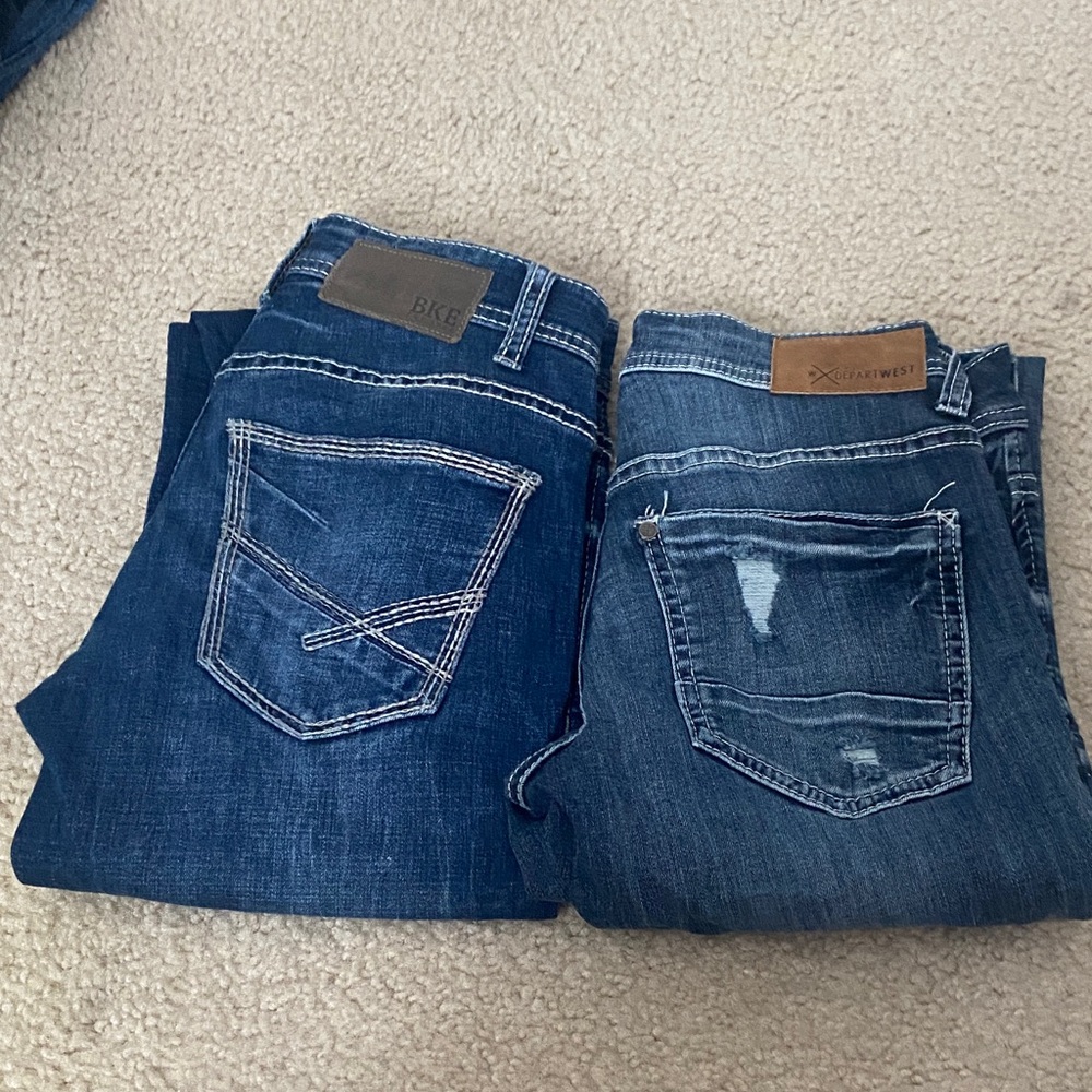 BKE Blue Denim Jeans with Distressed Details